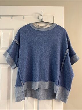 Zenana Outfitters Two-Tone Blue Short-Sleeve Sweatshirt - Oversized